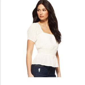 Short Sleeved Square Neck Smocked Waist Top